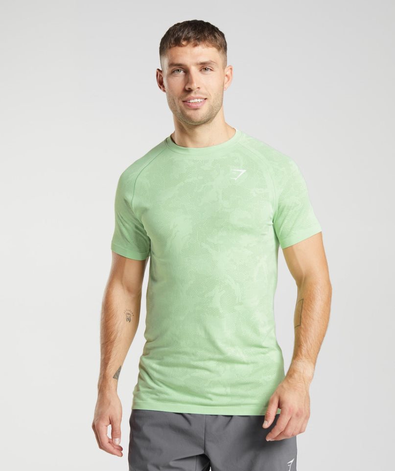 Men\'s Gymshark Geo Seamless T-Shirts Light Green | CA 7N03D1